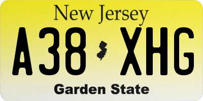 NJ license plate A38XHG