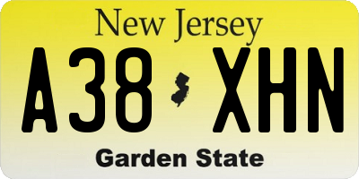 NJ license plate A38XHN