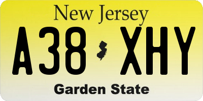 NJ license plate A38XHY