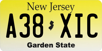 NJ license plate A38XIC