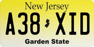 NJ license plate A38XID
