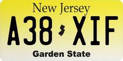 NJ license plate A38XIF