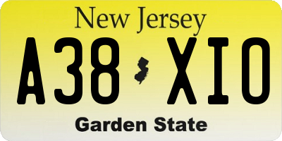 NJ license plate A38XIO