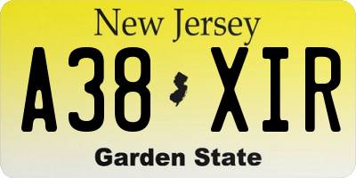NJ license plate A38XIR