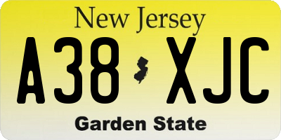 NJ license plate A38XJC