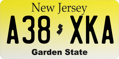 NJ license plate A38XKA