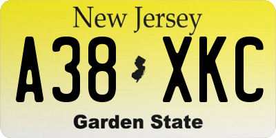 NJ license plate A38XKC