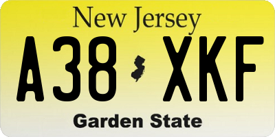 NJ license plate A38XKF