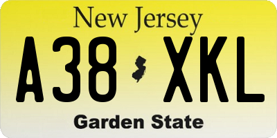 NJ license plate A38XKL
