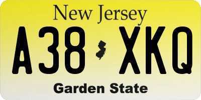 NJ license plate A38XKQ