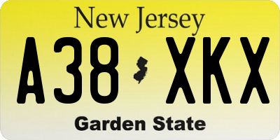 NJ license plate A38XKX
