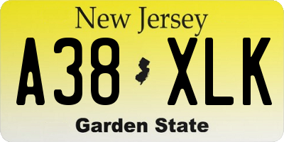NJ license plate A38XLK