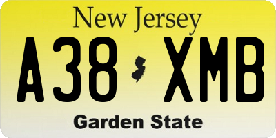 NJ license plate A38XMB