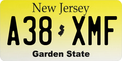 NJ license plate A38XMF