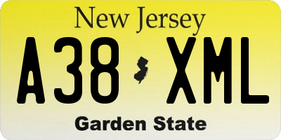 NJ license plate A38XML