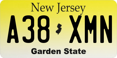 NJ license plate A38XMN