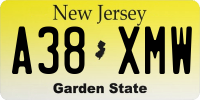 NJ license plate A38XMW