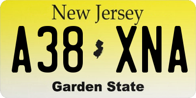 NJ license plate A38XNA