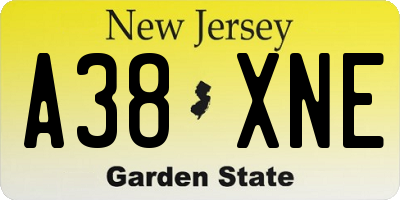 NJ license plate A38XNE
