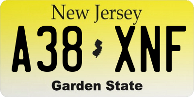 NJ license plate A38XNF