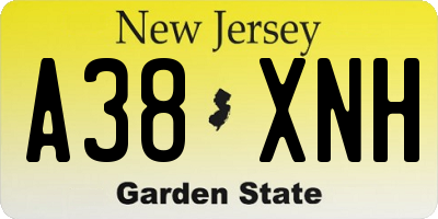NJ license plate A38XNH