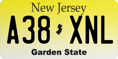 NJ license plate A38XNL