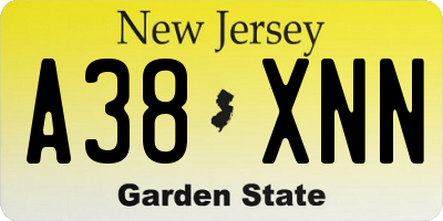 NJ license plate A38XNN