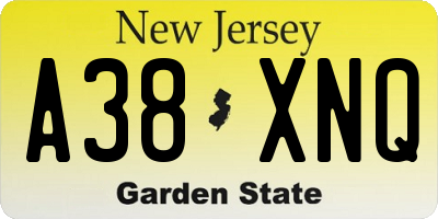 NJ license plate A38XNQ
