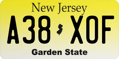 NJ license plate A38XOF