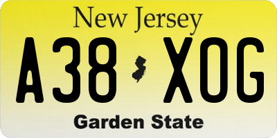 NJ license plate A38XOG