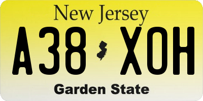 NJ license plate A38XOH