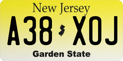 NJ license plate A38XOJ