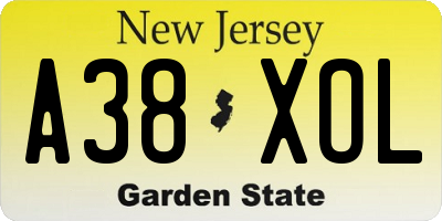 NJ license plate A38XOL