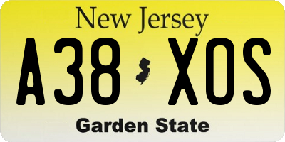 NJ license plate A38XOS