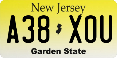 NJ license plate A38XOU