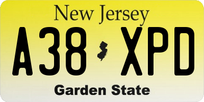 NJ license plate A38XPD