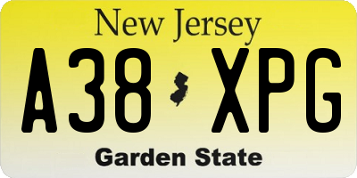 NJ license plate A38XPG