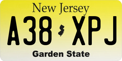 NJ license plate A38XPJ
