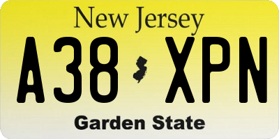 NJ license plate A38XPN