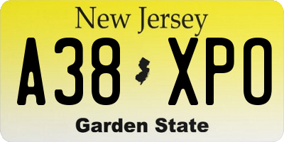 NJ license plate A38XPO