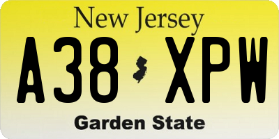 NJ license plate A38XPW