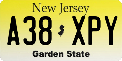 NJ license plate A38XPY