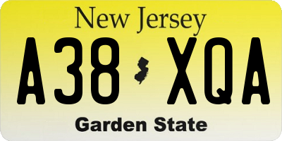 NJ license plate A38XQA