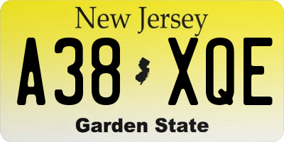 NJ license plate A38XQE