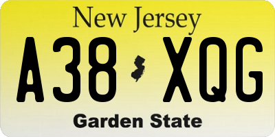 NJ license plate A38XQG