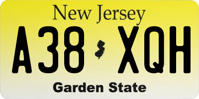 NJ license plate A38XQH
