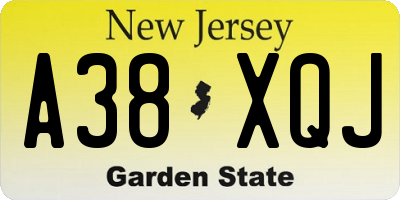 NJ license plate A38XQJ
