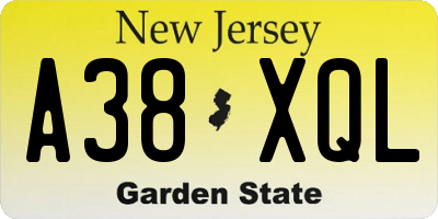 NJ license plate A38XQL
