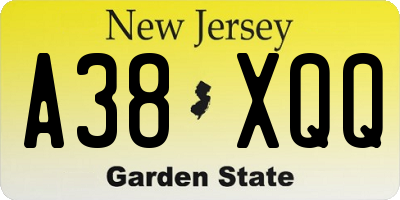 NJ license plate A38XQQ