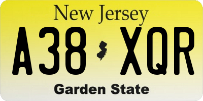 NJ license plate A38XQR